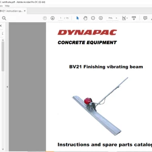 Dynapac Concrete Equipment BV21 Finishing vibrating beam Instructions & spare parts catalogue Manual 4700369407 - PDF DOWNLOAD