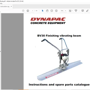 Dynapac Concrete Equipment BV30 Finishing vibrating beam Instructions & spare parts catalogue Manual 4700117233 - PDF DOWNLOAD