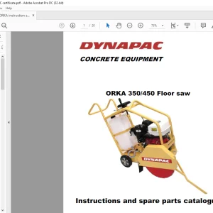 Dynapac Concrete Equipment ORKA 350 450 Floor saw Instructions and spare parts catalogue Manual 4700368930 - PDF DOWNLOAD