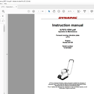 Dynapac Forward moving vibration plate LF72 Operation & Maintenance Instruction Manual - PDF DOWNLOAD