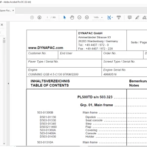 Dynapac PL500TD Spare Parts Manual  - PDF DOWNLOAD