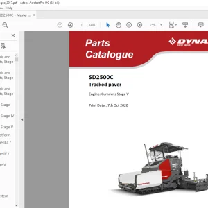 Dynapac SD2500C Tracked paver Engine Cummins Stage V Parts Catalogue Manual   - PDF DOWNLOAD
