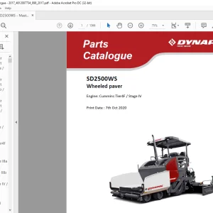 Dynapac SD2500WS Wheeled paver Engine Cummins Tier4F Stage IV Parts Catalogue Manual - PDF DOWNLOAD