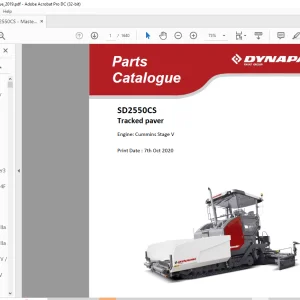 Dynapac SD2550CS Tracked paver Engine Cummins Stage V Parts Catalogue Manual  - PDF DOWNLOAD