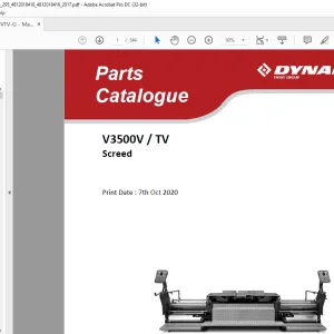 Dynapac V3500V TV Screed Parts Catalogue Manual - PDF DOWNLOAD