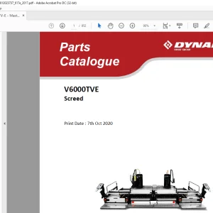 Dynapac V6000TVE Screed Parts Catalogue Manual - PDF DOWNLOAD