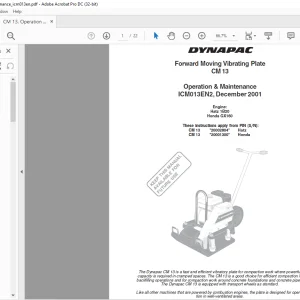 Dynapac forward Moving Vibrating Plate CM13 Operation & Maintenance Manual - PDF DOWNLOAD