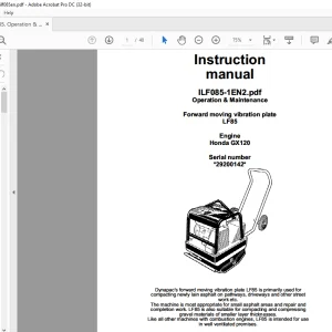 Dynapac forward Moving Vibration Plate LF85 Operation & Maintenance Instruction Manual - PDF DWNLOAD