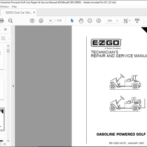 EZGO Club Car Golf Cart Gasoline Powered Golf Cars Repair & Service Manual 605586 - PDF DOWNLOAD