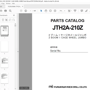 FURUKAWA JTH2A-210Z 2 BOOM 1 CAGE WHEEL JUMBO Parts Manual PDF DOWNLOAD