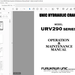 FURUKAWA UNIC HYDRAULIC CRANE URV290 Series Operation & Maintenance Manual PDF DOWNLOAD