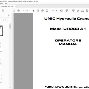 FURUKAWA UNIC Hydraulic Cranes  UR293 A1 Operators Manual PDF DOWNLOAD