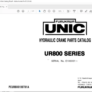 FURUKAWA UNIC UR8OO SERIES Hydraulic Crane Parts Manual SN E100001PDF DOWNLOAD