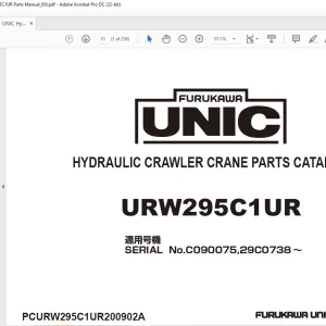 FURUKAWA UNIC URW295C1UR HYDRAULIC CRAWLER CRANE Parts Manual SN C090075 29C0738 PDF