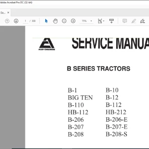 Fiat Allis Chalmers Tractor B-1 BIG TEN B-110 HB-112 B-206 B-207 B-208 B-10 B-12 B-112 HB-212 B-206-E B-207-E B-208-S Service Manual