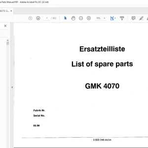 Grove Crane GMK 4070 Spare Parts Manual - PDF DOWNLOAD