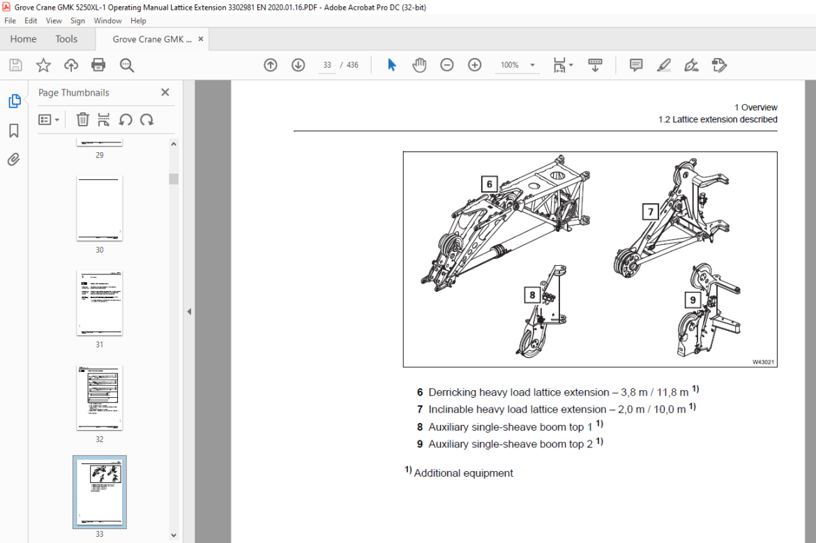 Grove Crane Gmk 5250xl-1 Lattice Extension Operating Manual - Pdf 