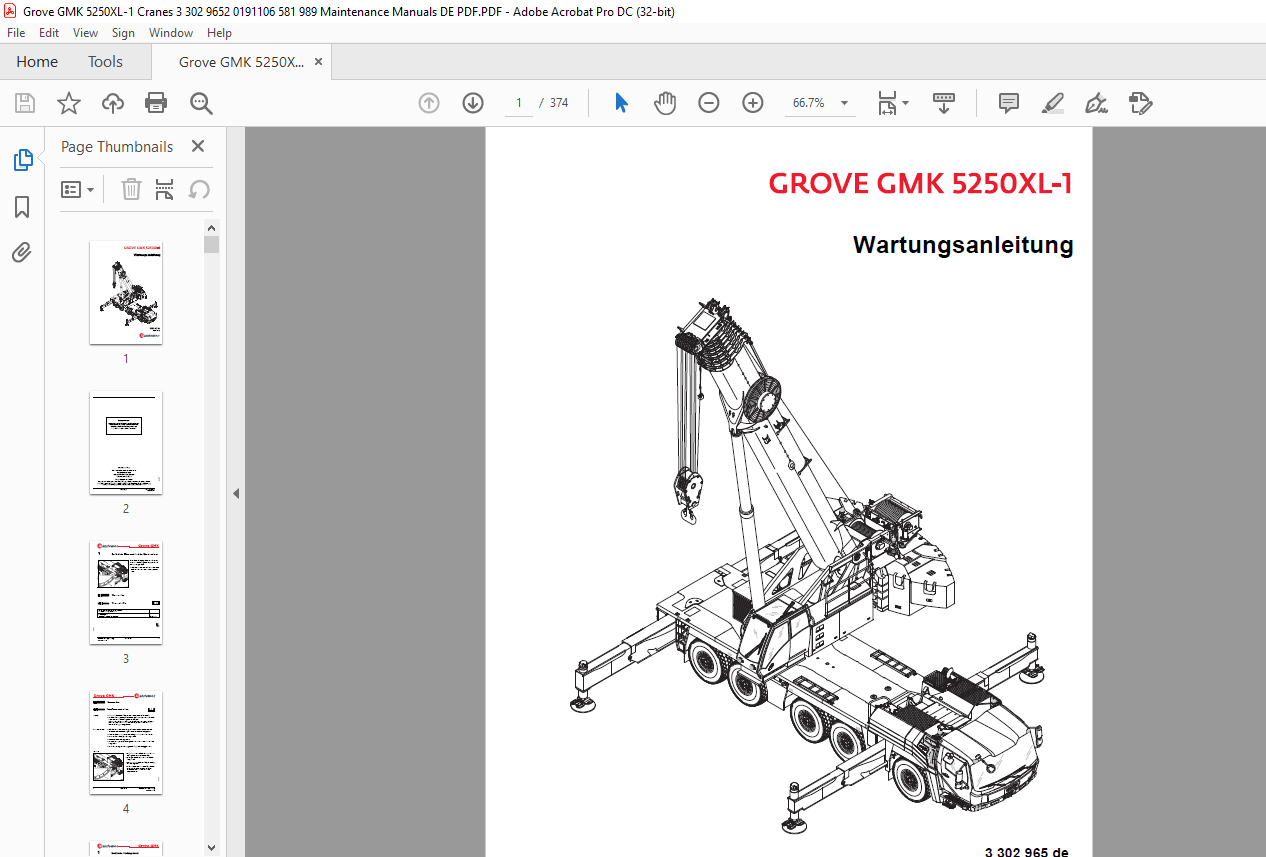 Grove Crane GMK 5250XL-1 Wartungsanleitung DE - PDF DOWNLOAD (German ...