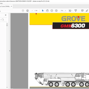 Grove Crane GMK6300 Operating Instructions Lattice Extension Manual SN 2084758 - PDF DOWNLOAD