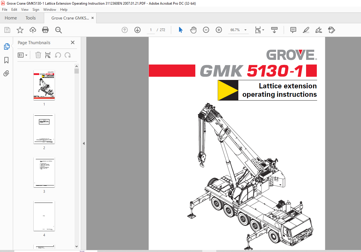 Grove GMK 5130-1 Lattice Extension Operating Instruction Manual SN ...