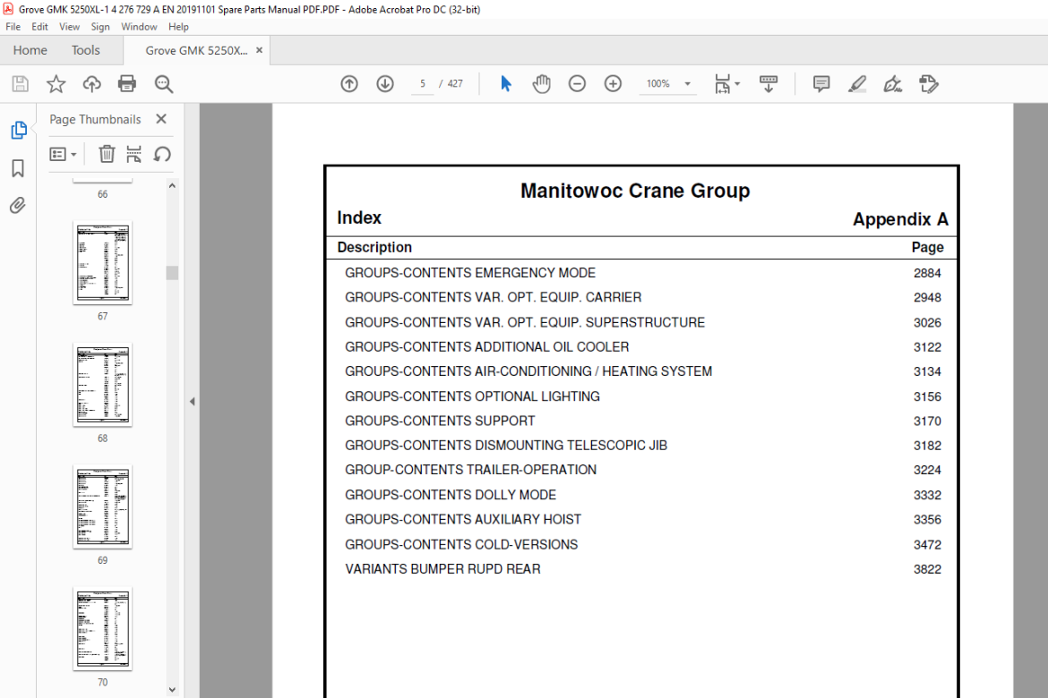 Grove Manitowoc Crane GMK 5250XL-1 Appendix Spare Parts Manual - PDF ...