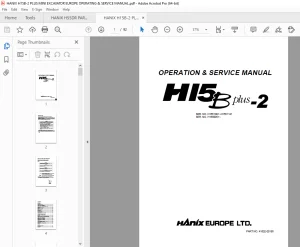 HANIX H15B-2 PLUS MINI EXCAVATOR EUROPE OPERATING & Service Manual PDF DOWNLOAD