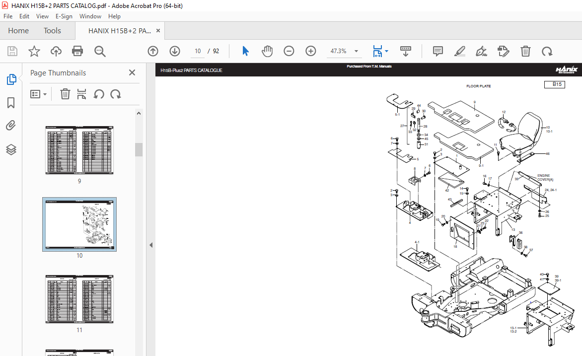 HANIX H15B Plus 2 Mini Excavators Parts Manual PDF DOWNLOAD ...