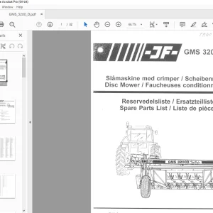 JF STOLL GMS 3200D Disc Mower Parts Manual PDF DOWNLOAD