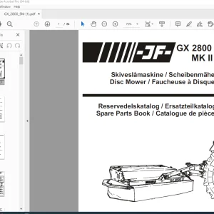 JF STOLL GX 2800 SM Disc Mower Parts Manual PDF DOWNLOAD