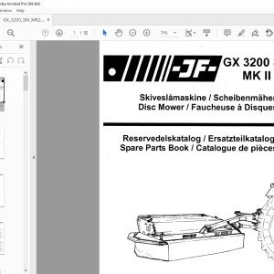 JF STOLL GX 3200 SM Disc Mower Parts Manual PDF DOWNLOAD