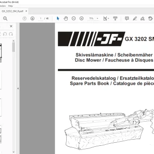 JF STOLL GX 3202 SM R Disc Mower Parts Manual PDF DOWNLOAD