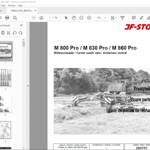 JF STOLL M 800 Pro M 830 Pro M 860 Pro Center swath rake Parts Manual  PDF DOWNLOAD