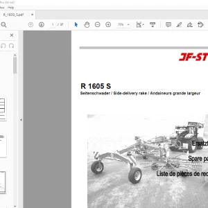 JF STOLL R 1605 S Side Delivery Rake parts manual PDF DOWNLOAD