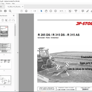 JF STOLL R 285 DS R 315 DS-R 315 AS RAKE PARTS MANUAL PDF DOWNLOAD