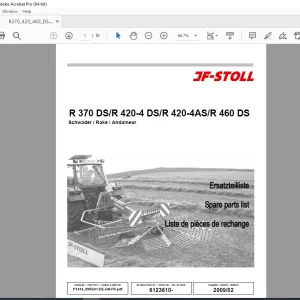 JF STOLL R 370 DS R 420-4 DS R 420-4AS R 460 DS RAKE  PARTS MANUAL PDF DOWNLOAD