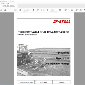 JF STOLL R 370 DS R 420-4 DS R 420-4AS R 460 DS Rake Parts Manual PDF DOWNLOAD