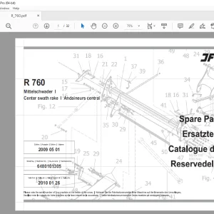 JF STOLL R 760 CENTER SWATH RAKE PARTS MANUAL PDF DOWNLOAD
