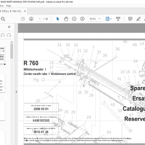 JF STOLL R 760 CENTER SWATH RAKE PARTS MANUAL PDF DOWNLOAD
