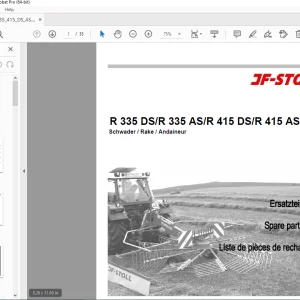 JF STOLL R335 DS R335 AS R 415 DS R 415 AS Schwader Rake Parts Manual PDF DOWNLOAD