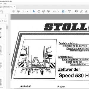 JF STOLL ZETTWENDER SPEED 580 HYDRO PARTS MANUAL PDF DOWNLOAD