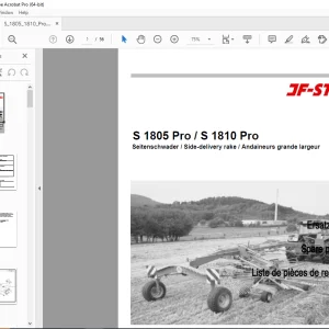 JF STOLLS 1805 Pro S 1810 Pro Side delivery rake Parts Manual PDF DOWNLOAD