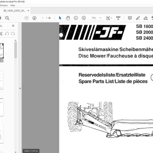 JF STOLLS SB 1600 SB 2000 SB 2400 Disc Mower Parts Manual PDF DOWNLOAD