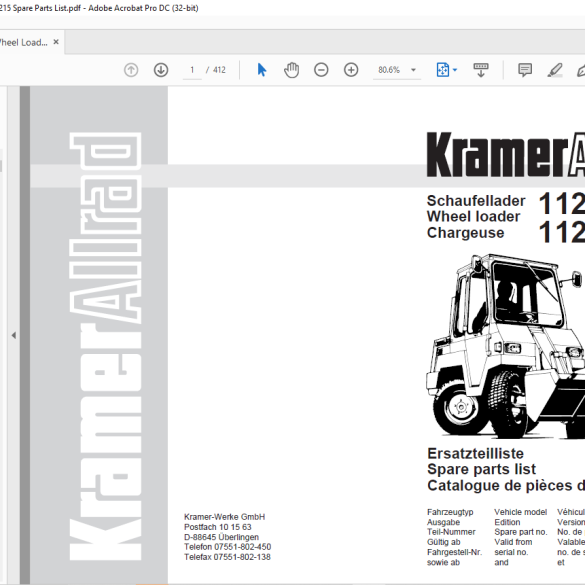 Kramer Allrad Wheel Loader 112 112 Sl Slx Spare Parts List Manual Heydownloads Manual Downloads