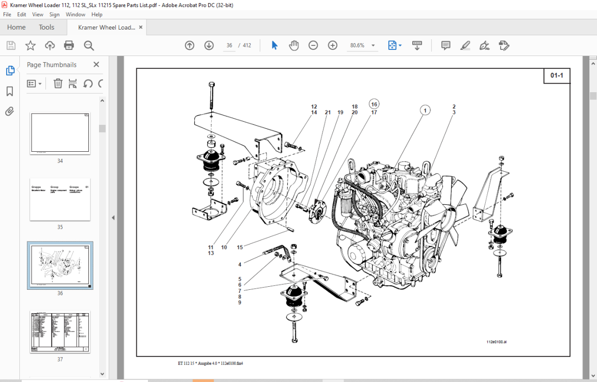 KRAMER Allrad Wheel loader 112 112 SL SLx Spare Parts List Manual ...