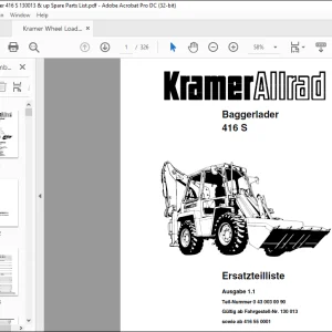 Kramer Allrad Baggerlader 416 S Ersatzteilliste Manual 130013 - PDF DOWNLOAD (German)