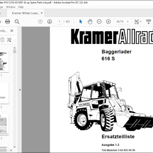 Kramer Allrad Baggerlader 616 S Ersatzteilliste Manual  - PDF DOWNLOAD (German)