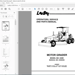LEEBOY 6358 MOTOR GRADER Operations, Service & Parts Manual 6350495 PDF DOWNLOAD
