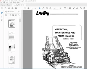 LEEBOY 700 800 900 & 1000 Tilt Hopper Self Propelled Asphalt Pavers Operation, Maintenance & Parts Manual PDF