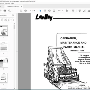 LEEBOY 700 800 900 & 1000 Tilt Hopper Self Propelled Asphalt Pavers Operation, Maintenance & Parts Manual PDF