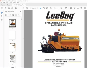 LEEBOY 8510E CONVEYOR PAVER Operations , Service & Parts Manual SN 171056 PDF DOWNLOAD
